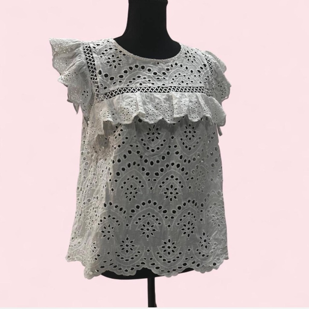 INC International Concepts White Eyelet Lace Blouse